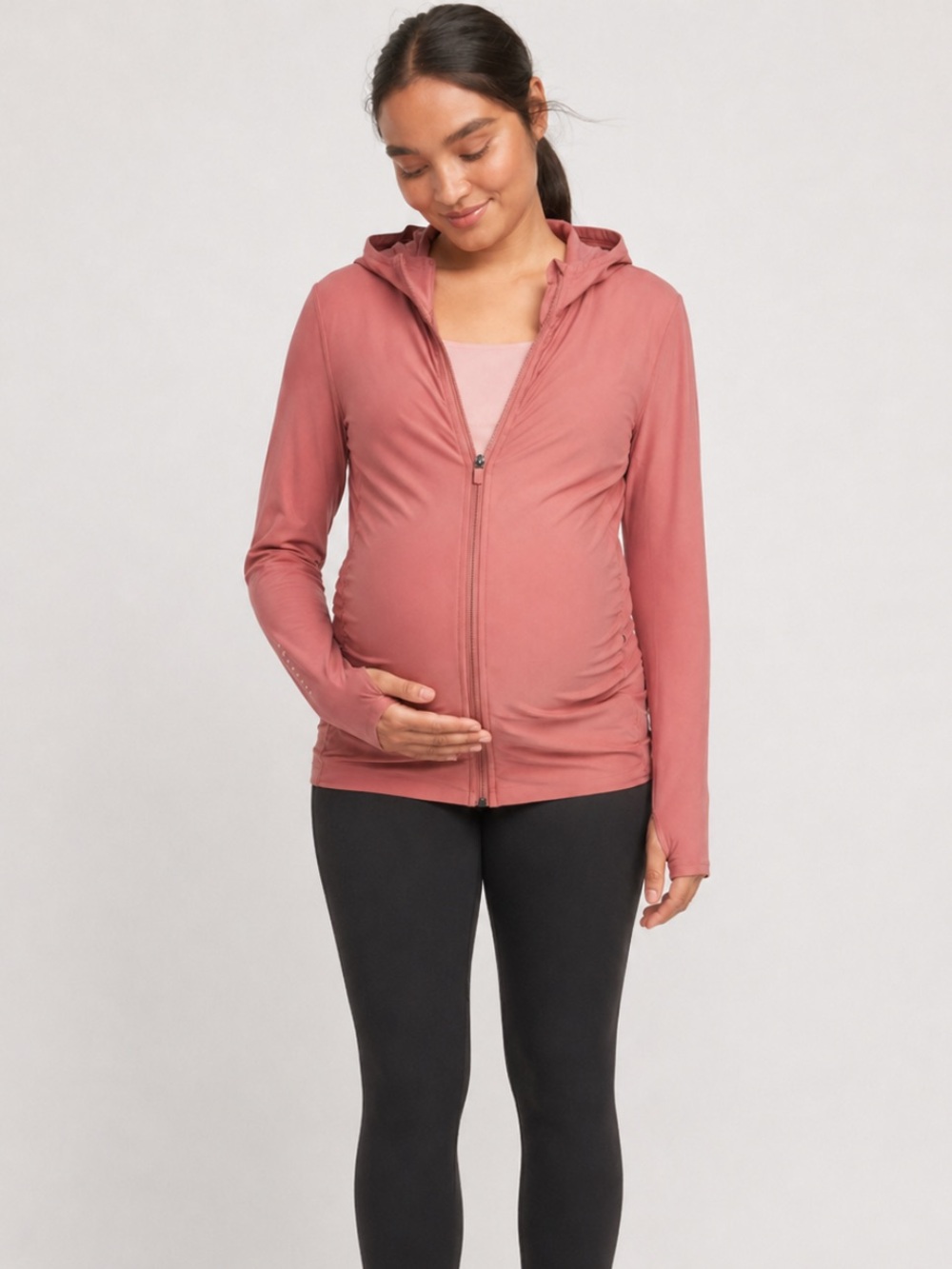 Old Navy Maternity Jacket PowerSoft Zip Up Hooded Activewear Pink Athleisure - M